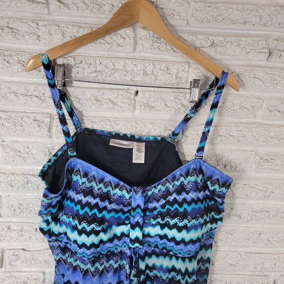 Croft Barrow Women Swim Top 26W Plus Blue Adjustable Spaghetti Bra GEO95E - Picture 3 of 11